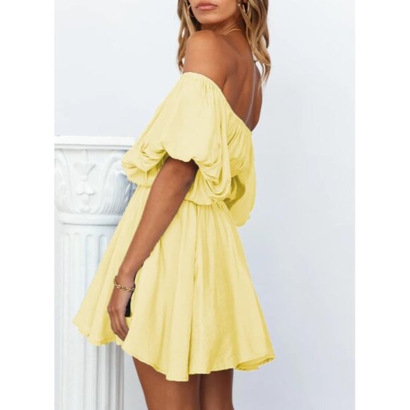 Womens Off The Shoulder Summer Dresses 2024 Short Lantern Sleeve Ruffle Elastic - Picture 2 of 6